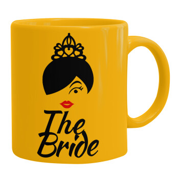 The Bride red kiss, Ceramic coffee mug yellow, 330ml (1pcs)