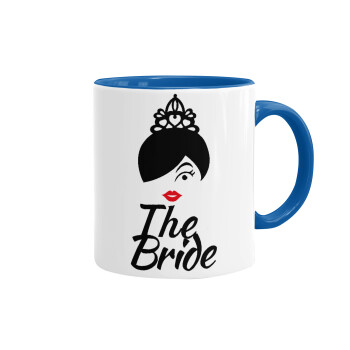 The Bride red kiss, Mug colored blue, ceramic, 330ml
