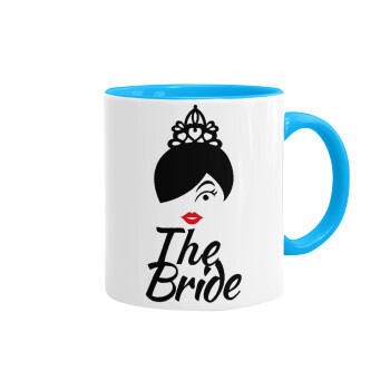 The Bride red kiss, Mug colored light blue, ceramic, 330ml