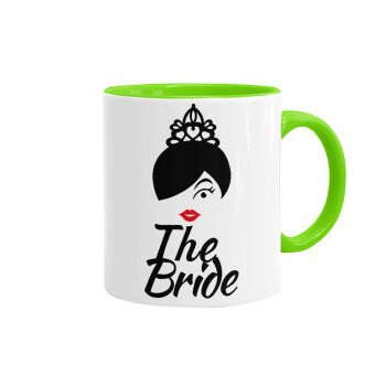 The Bride red kiss, Mug colored light green, ceramic, 330ml