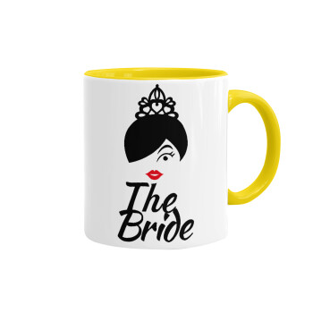 The Bride red kiss, Mug colored yellow, ceramic, 330ml