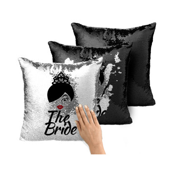 The Bride red kiss, Μαξιλάρι καναπέ Μαγικό Μαύρο με πούλιες 40x40cm περιέχεται το γέμισμα