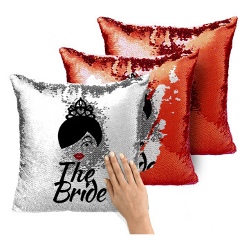 The Bride red kiss, Μαξιλάρι καναπέ Μαγικό Κόκκινο με πούλιες 40x40cm περιέχεται το γέμισμα
