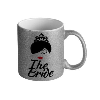 The Bride red kiss, Κούπα Ασημένια Glitter που γυαλίζει, κεραμική, 330ml