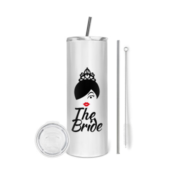 The Bride red kiss, Eco friendly stainless steel tumbler 600ml, with metal straw & cleaning brush
