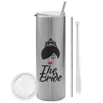 The Bride red kiss, Tumbler stainless steel Silver 600ml, with metal straw & cleaning brush