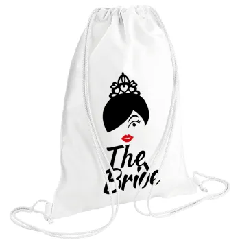 The Bride red kiss, Τσάντα πλάτης πουγκί GYMBAG λευκή (28x40cm)