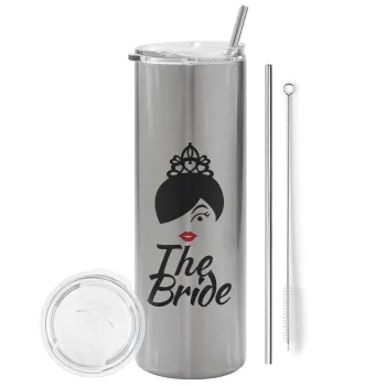 The Bride red kiss, Tumbler stainless steel Silver 600ml, with metal straw & cleaning brush