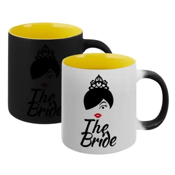 The Bride red kiss, Κούπα Μαγική εσωτερικό κίτρινη, κεραμική 330ml που αλλάζει χρώμα με το ζεστό ρόφημα