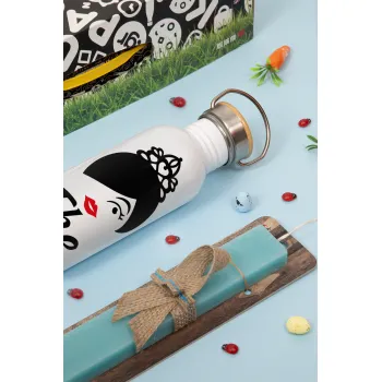 The Bride red kiss, Πασχαλινή Λαμπάδα με παγούρι μεταλλικό (620ml, stainless steel) & κερί αρωματικό πλακέ (30cm) (ΤΙΡΚΟΥΑΖ)