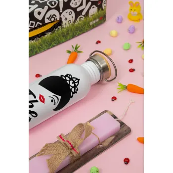 The Bride red kiss, Πασχαλινή Λαμπάδα με παγούρι μεταλλικό (620ml, stainless steel) & κερί αρωματικό πλακέ (30cm) (ΡΟΖ)