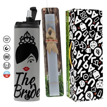 The Bride red kiss, Πασχαλινή Λαμπάδα με Travel Tumbler θερμό (600ml, BPA free) & κερί αρωματικό πλακέ (30cm) (ΓΚΡΙ)