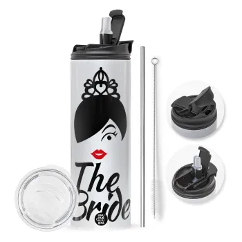 The Bride red kiss, Travel Tumbler 2 Lids, with metal straw & cleaning brush (Stainless steel 304 Food grade, BPA free, 600ml)