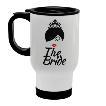 The Bride red kiss, Κούπα ταξιδιού ανοξείδωτη με καπάκι, διπλού τοιχώματος (θερμό) λευκή 450ml