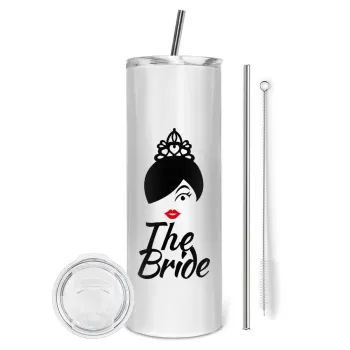 The Bride red kiss, Tumbler ποτήρι θερμό από ανοξείδωτο ατσάλι 600ml, με μεταλλικό καλαμάκι & βούρτσα καθαρισμού