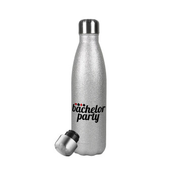 Bachelor party, Μεταλλικό παγούρι θερμός Glitter Aσημένιο (Stainless steel), διπλού τοιχώματος, 500ml