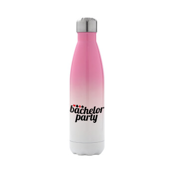 Bachelor party, Metal mug thermos Pink/White (Stainless steel), double wall, 500ml