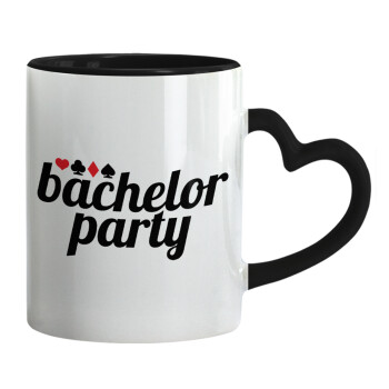 Bachelor party, Κούπα καρδιά χερούλι μαύρη, κεραμική, 330ml