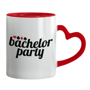 Bachelor party, Κούπα καρδιά χερούλι κόκκινη, κεραμική, 330ml