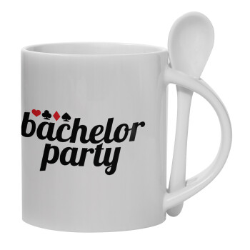 Bachelor party, Ceramic coffee mug with Spoon, 330ml (1pcs)