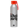 Aluminum Sports Bottle 650ml – Silver with Red Cap and Silicone Strap