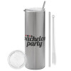 Tumbler stainless steel Silver 600ml, with metal straw & cleaning brush