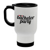 Bachelor party, Stainless steel travel mug with lid, double wall (warm) white 450ml