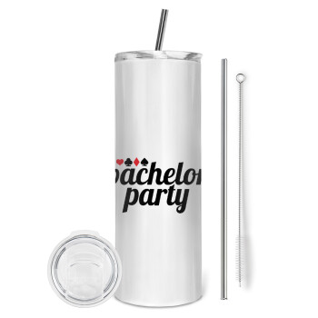 Bachelor party, Eco friendly stainless steel tumbler 600ml, with metal straw & cleaning brush