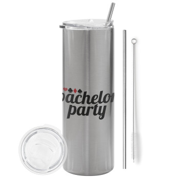 Bachelor party, Tumbler stainless steel Silver 600ml, with metal straw & cleaning brush