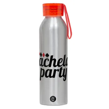 Bachelor party, Αλουμινένιο Αθλητικό Μπουκάλι 650ml – Ασημί με Κόκκινο Καπάκι και Λουράκι Σιλικόνης