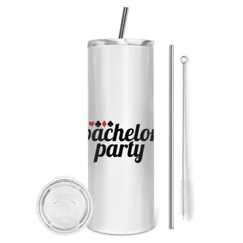 Bachelor party, Tumbler ποτήρι θερμό από ανοξείδωτο ατσάλι 600ml, με μεταλλικό καλαμάκι & βούρτσα καθαρισμού