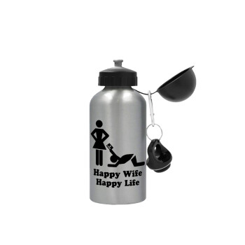 Happy Wife, Happy Life, Metallic water jug, Silver, aluminum 500ml