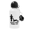 Happy Wife, Happy Life, Metal water bottle, White, aluminum 500ml