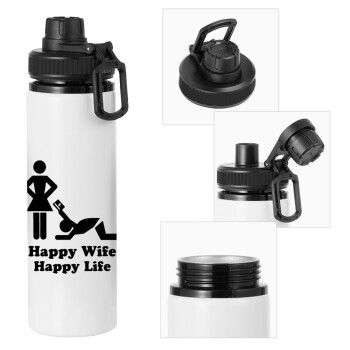 Happy Wife, Happy Life, Μεταλλικό παγούρι νερού με καπάκι ασφαλείας, αλουμινίου 850ml