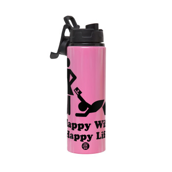 Happy Wife, Happy Life, Metallic water bottle with safety lid, 850ml aluminum