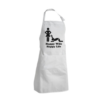 Happy Wife, Happy Life, Adult Chef Apron (with sliders and 2 pockets)