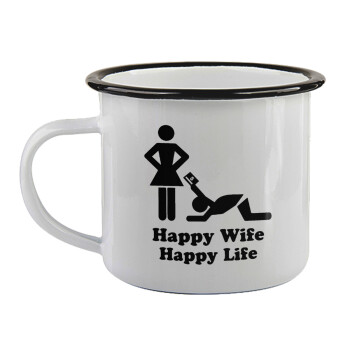 Happy Wife, Happy Life, Κούπα εμαγιέ με μαύρο χείλος 360ml