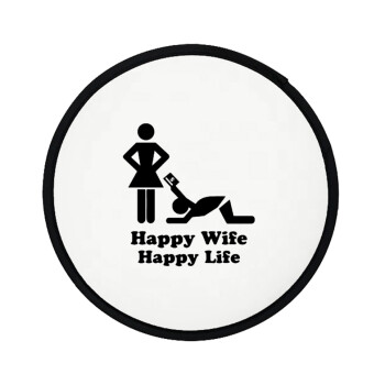 Happy Wife, Happy Life, Βεντάλια υφασμάτινη αναδιπλούμενη με θήκη (20cm)