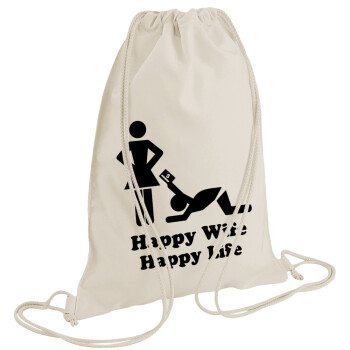 Happy Wife, Happy Life, Τσάντα πλάτης πουγκί GYMBAG natural (28x40cm)
