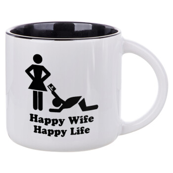 Happy Wife, Happy Life, Κούπα κεραμική 400ml Λευκή/Μαύρη