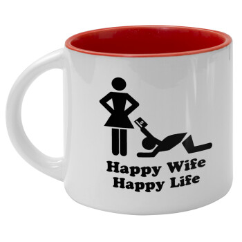 Happy Wife, Happy Life, Κούπα κεραμική 400ml Λευκή/Κόκκινη