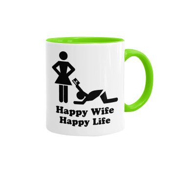 Happy Wife, Happy Life, Mug colored light green, ceramic, 330ml