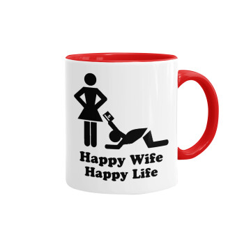 Happy Wife, Happy Life, Mug colored red, ceramic, 330ml