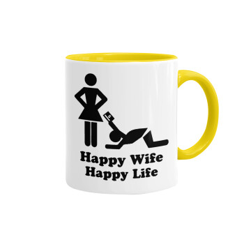 Happy Wife, Happy Life, Mug colored yellow, ceramic, 330ml