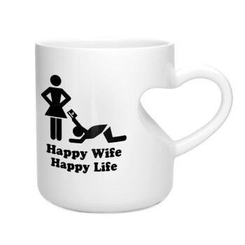 Happy Wife, Happy Life, Κούπα καρδιά λευκή, κεραμική, 330ml