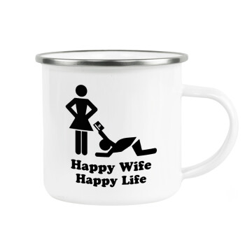 Happy Wife, Happy Life, Κούπα Μεταλλική εμαγιέ λευκη 360ml