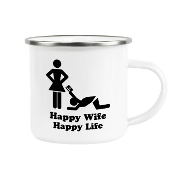 Happy Wife, Happy Life, Metallic enamel cup white 360ml