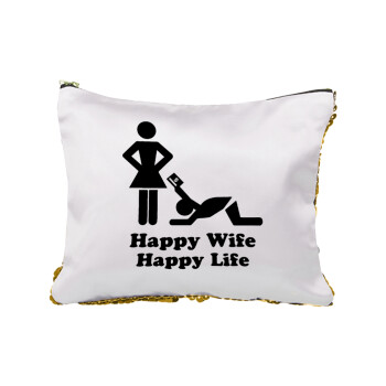 Happy Wife, Happy Life, Τσαντάκι νεσεσέρ με πούλιες (Sequin) Χρυσό