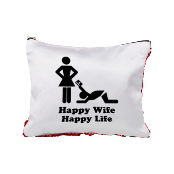 Happy Wife, Happy Life, Τσαντάκι νεσεσέρ με πούλιες (Sequin) Κόκκινο