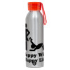 Aluminum Sports Bottle 650ml – Silver with Red Cap and Silicone Strap